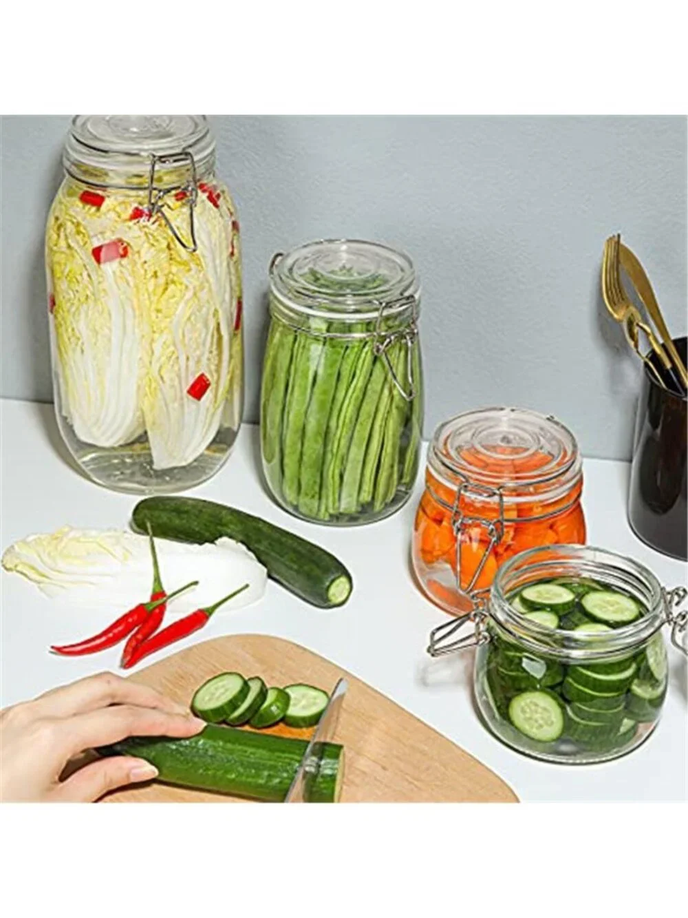 6-Pack 17oz Short Glass Jars for Drawers,Small Airtight Food Canisters for Spice